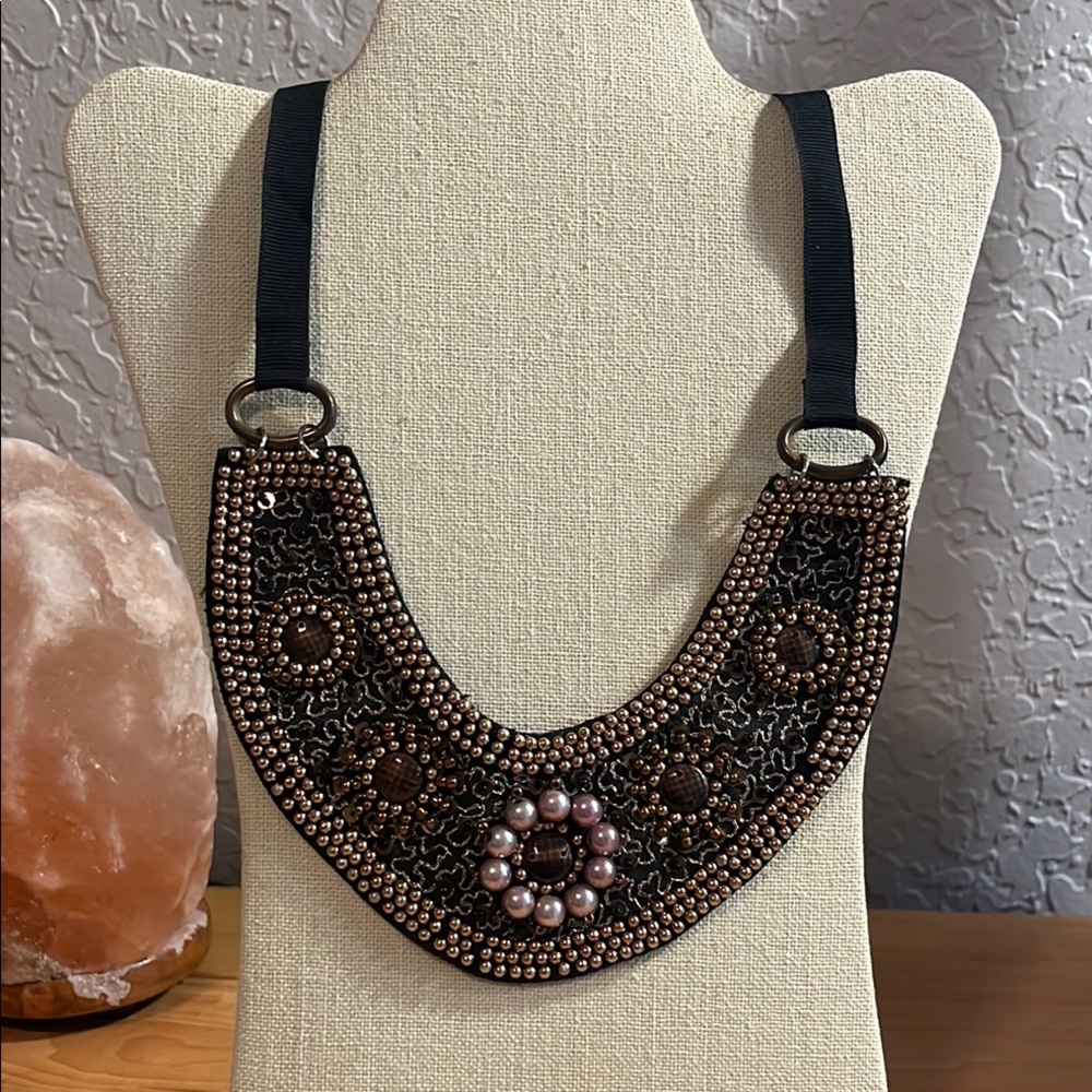 Elegant Unique Artsy Black and Brown Beaded Necklace Choker